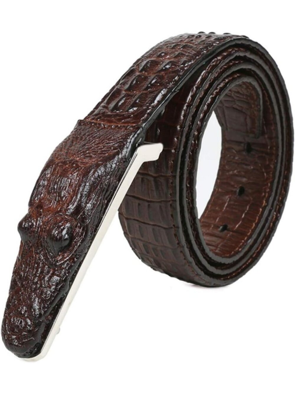 Stylish Men's Alligator Print Belt - Durable Cowhide with Chic Buckle Design